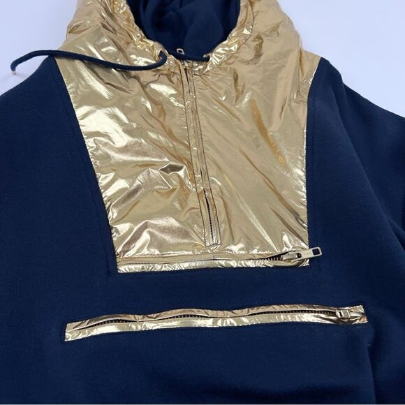 J.Crew Navy Blue Pullover Hoodie Anorak + Metallic Gold Hood - Picture 7 of 12